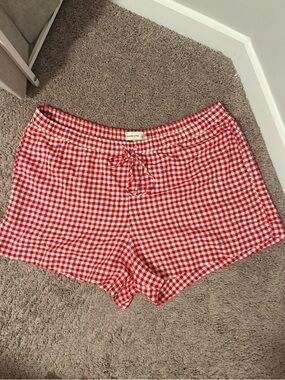 Red Gingham Drawstring Linen Shorts